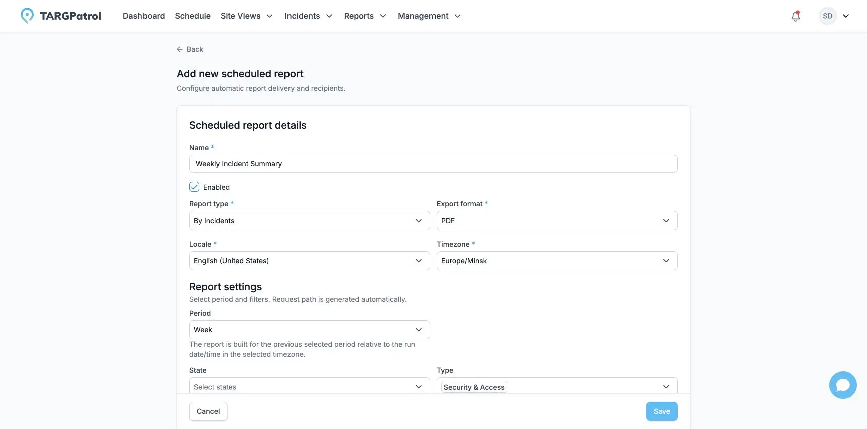 Scheduled Incident report