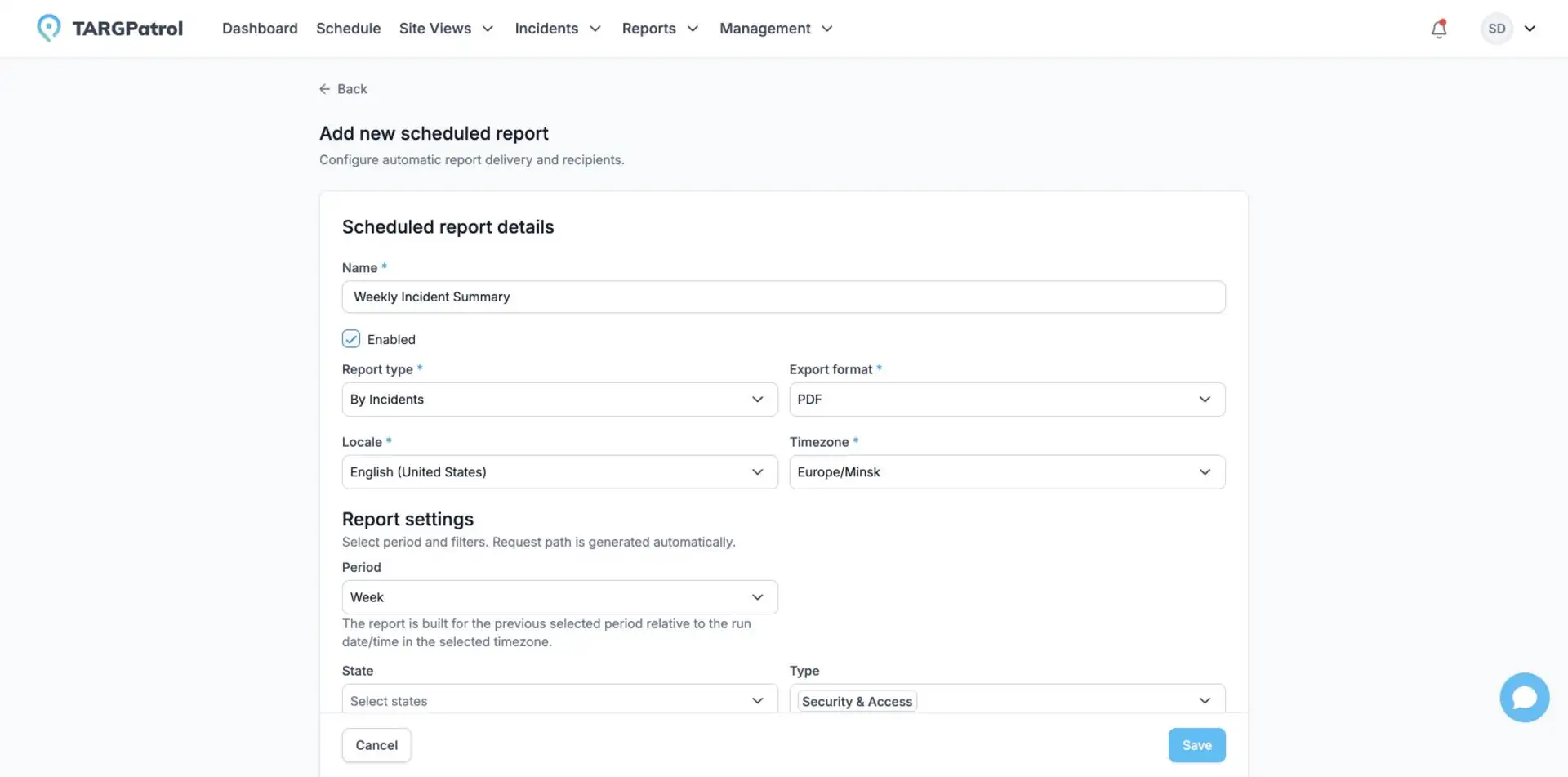 Scheduled Incident report