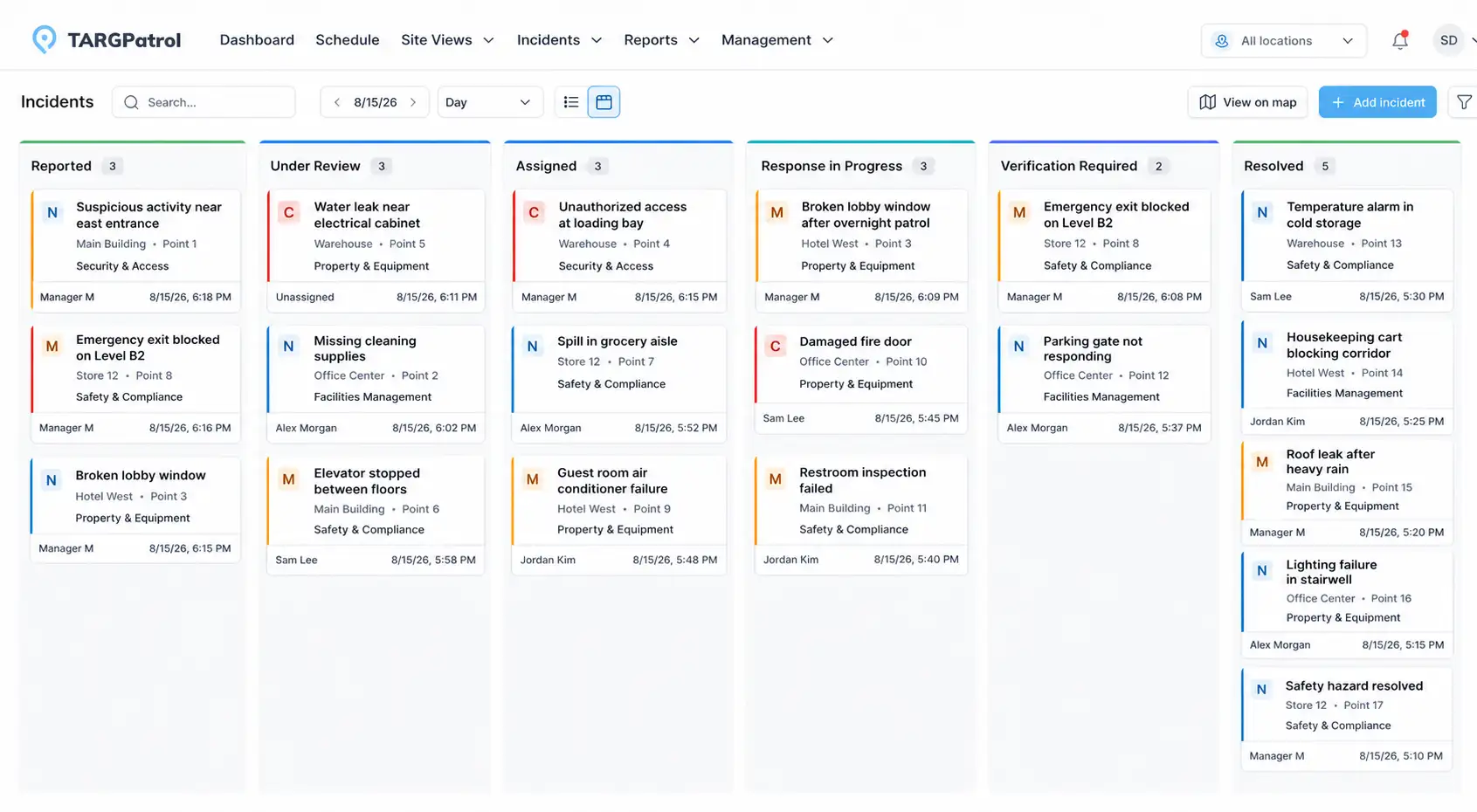 TARGPatrol Incident Kanban workflow
