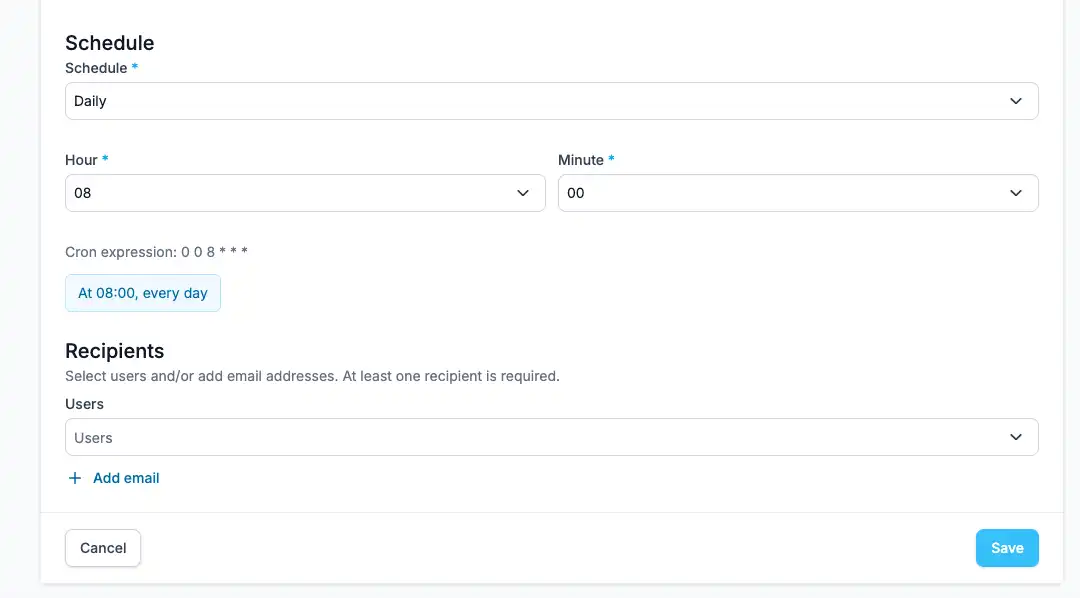 Scheduled Report Schedule Settings