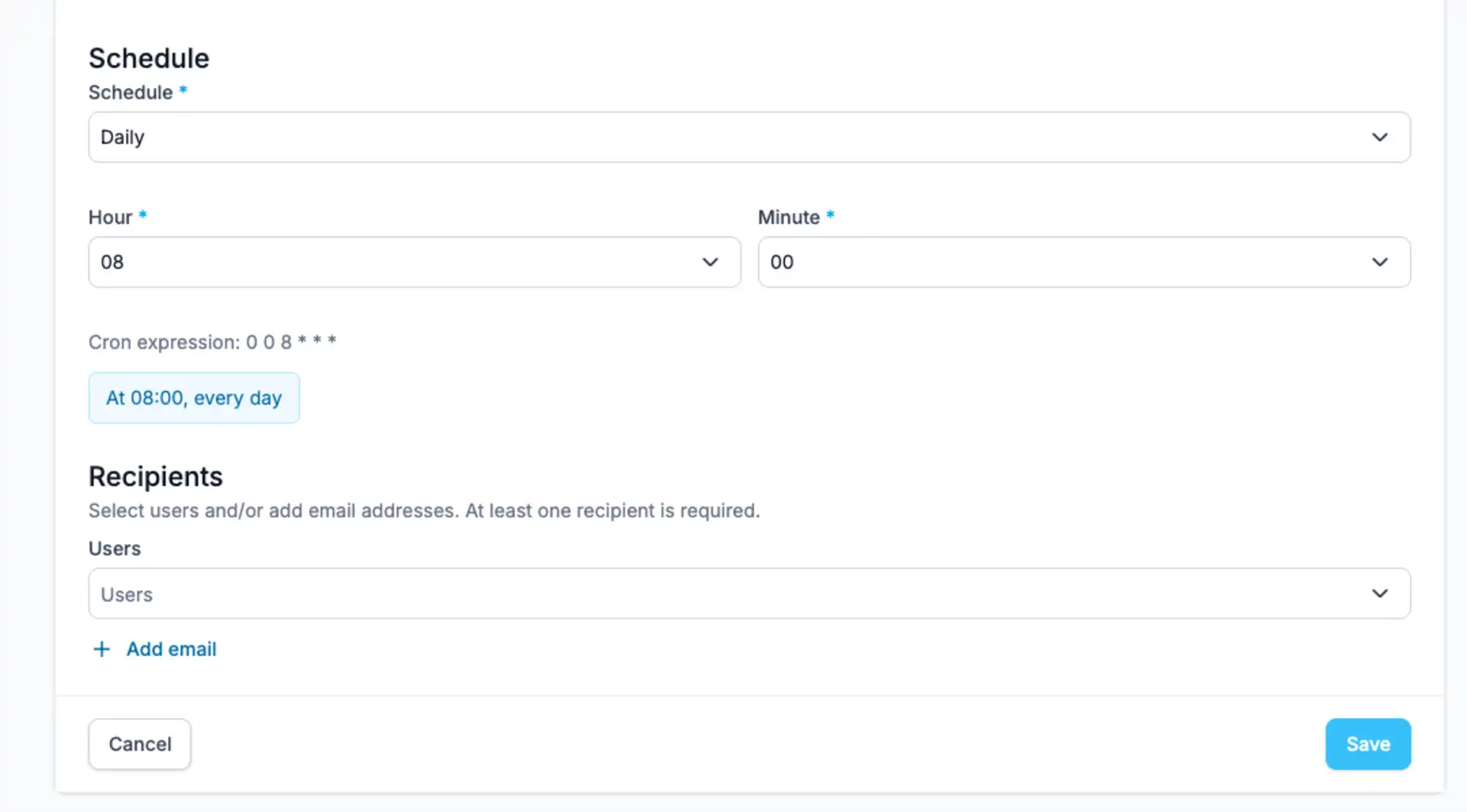 Scheduled Report Schedule Settings