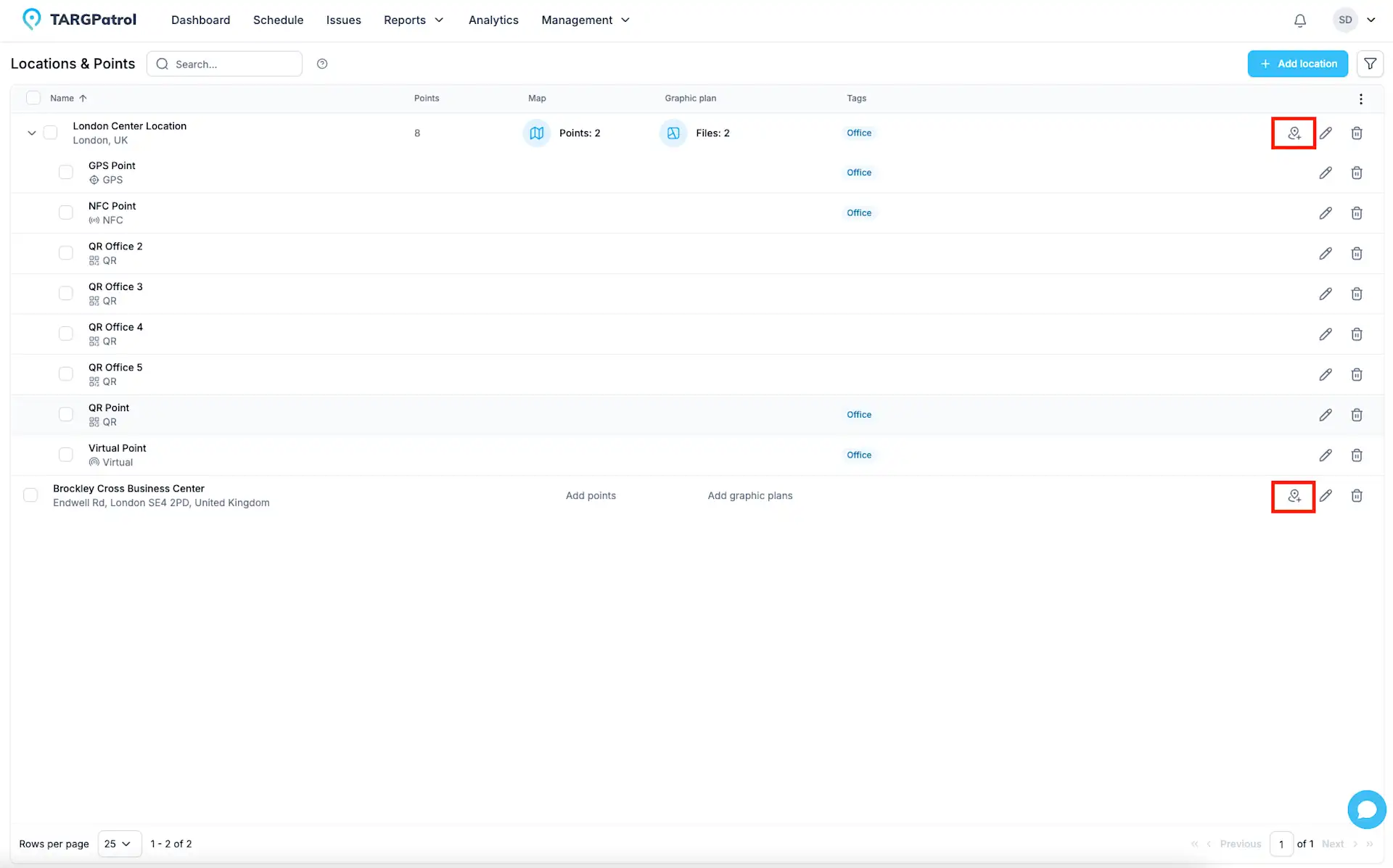 Locations and points