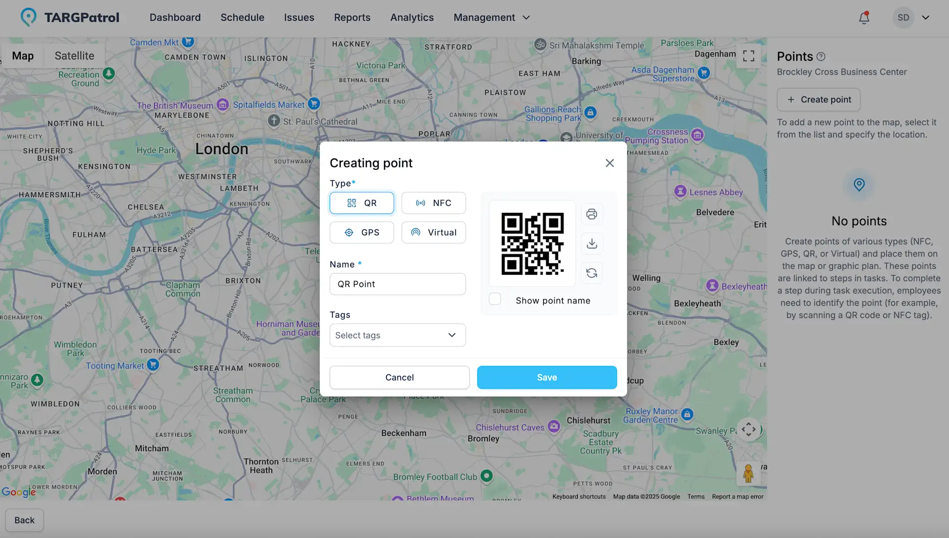 Point creation popup