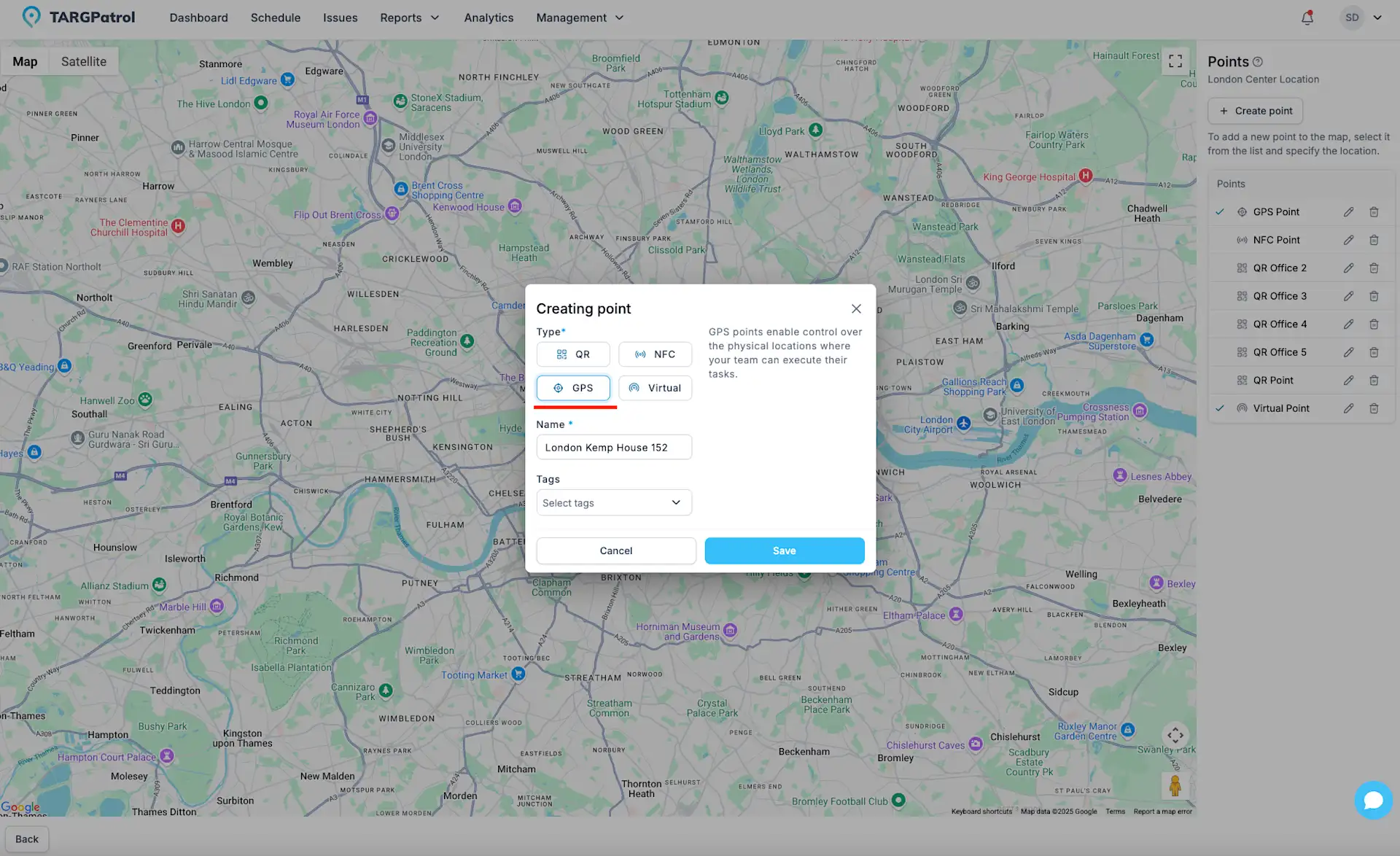 Point creation popup