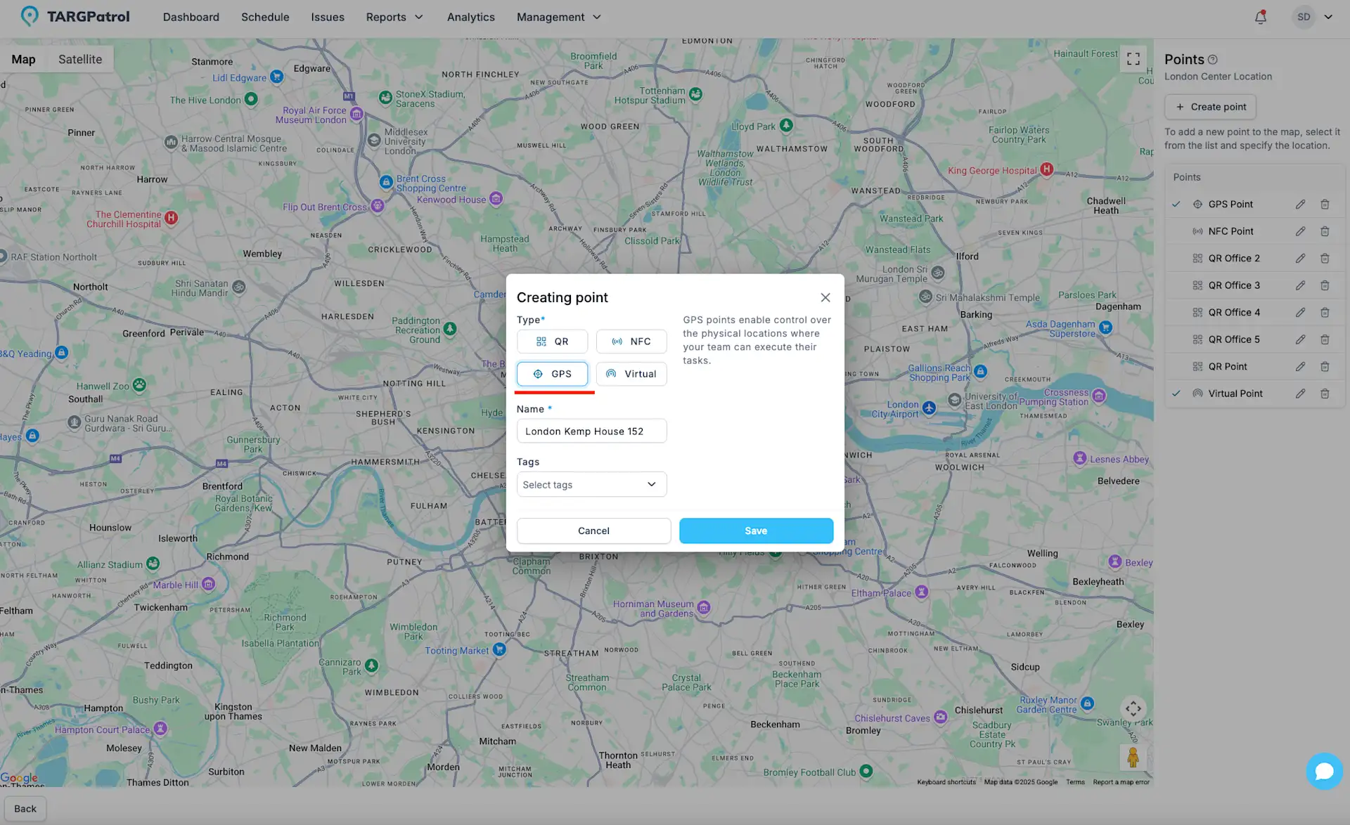 Point creation popup