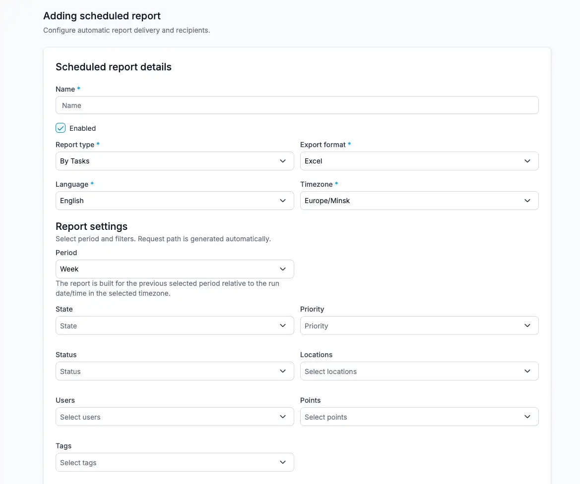 Scheduled Report Settings