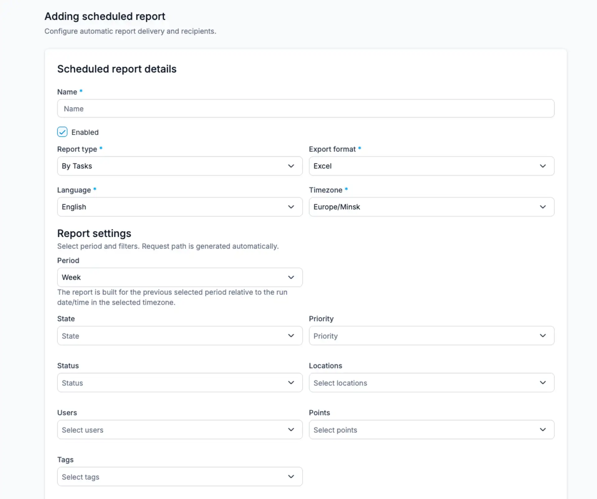 Scheduled Report Settings