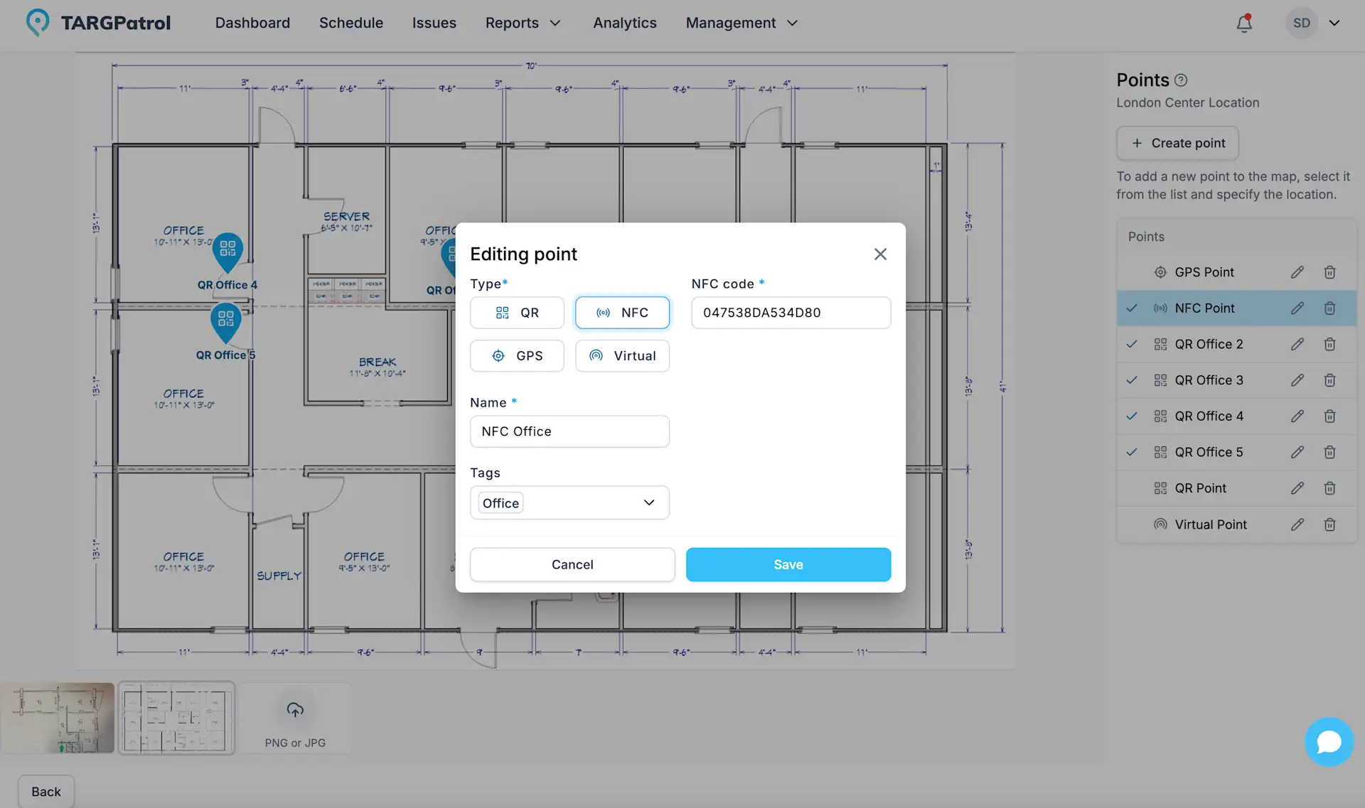 Point creation popup