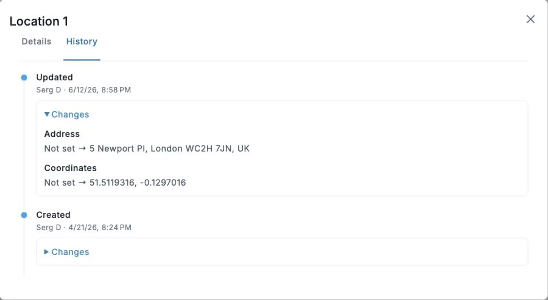 TARGPatrol location History — English web interface, sample data
