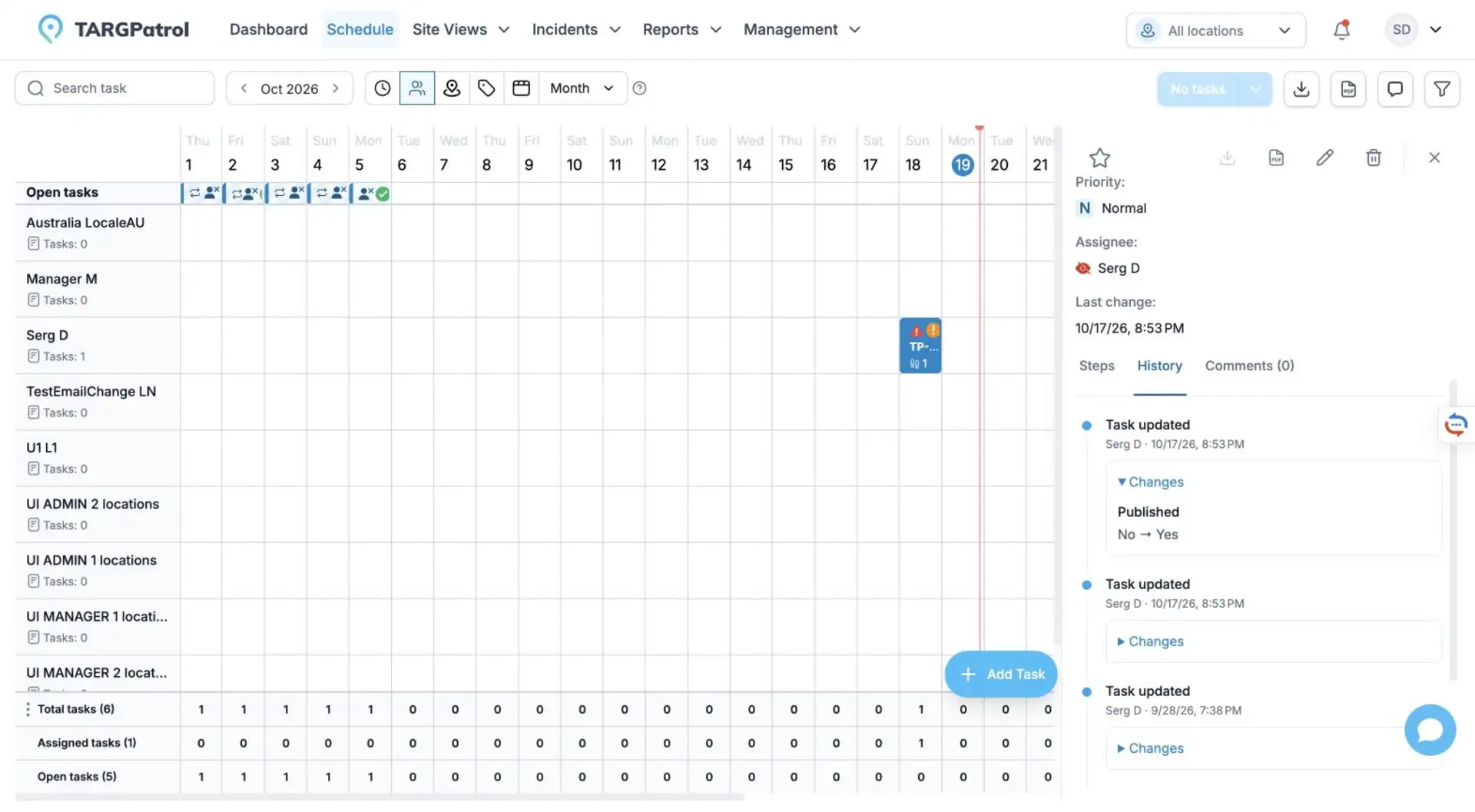 TARGPatrol task History — English web interface, sample data