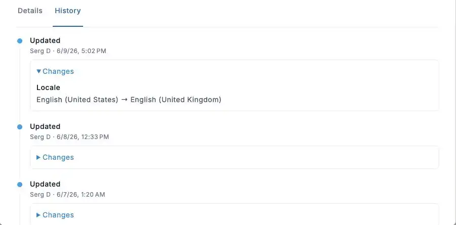 TARGPatrol user History — English web interface, sample data