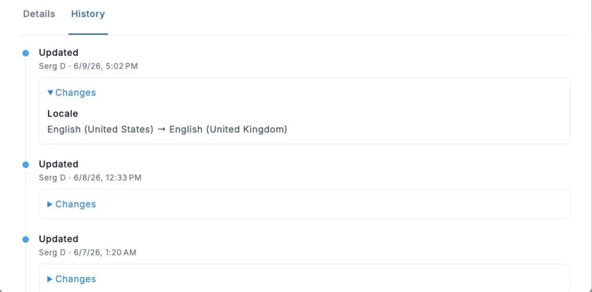 TARGPatrol user History — English web interface, sample data