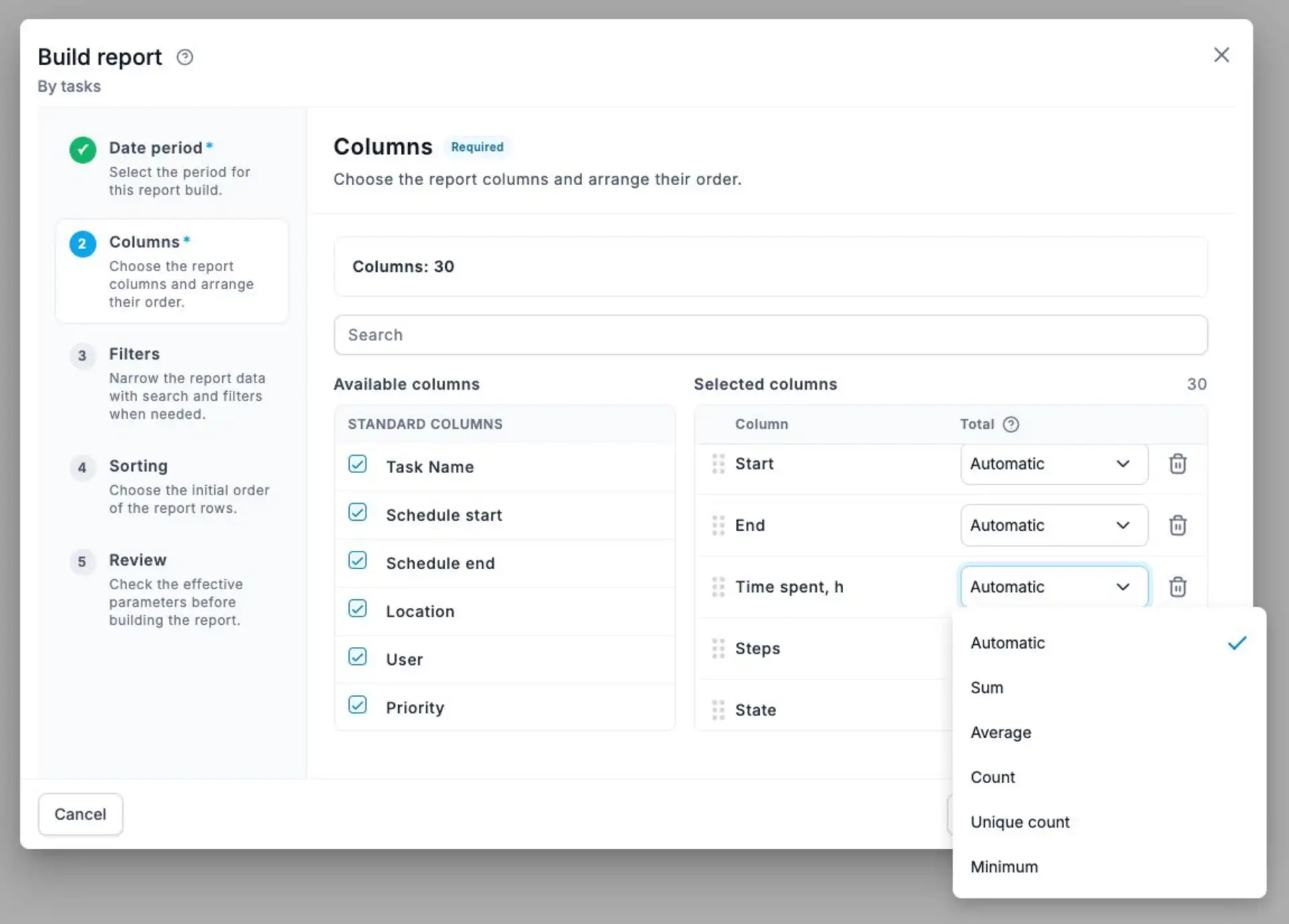 October 2026 — Configure report column totals