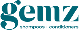 Gemz shampoos + conditioners logo in gradient purple and blue text.