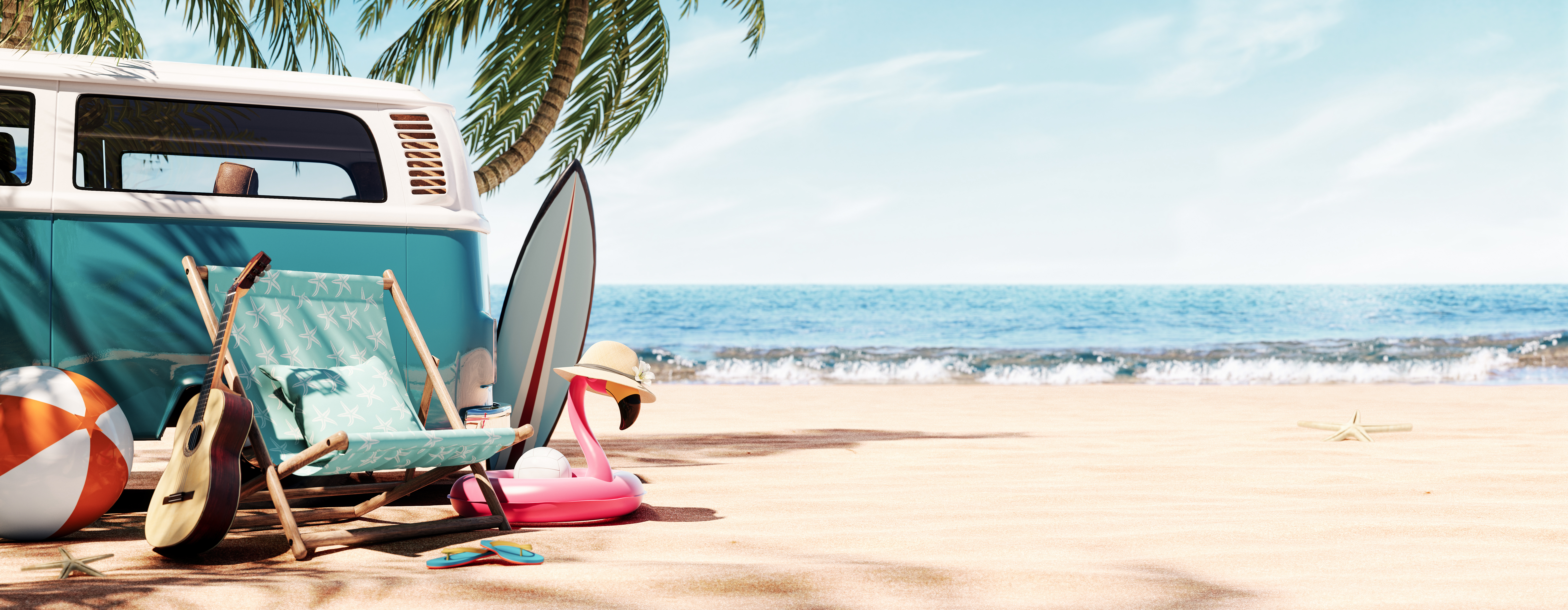 Camper am Meer mit Strand