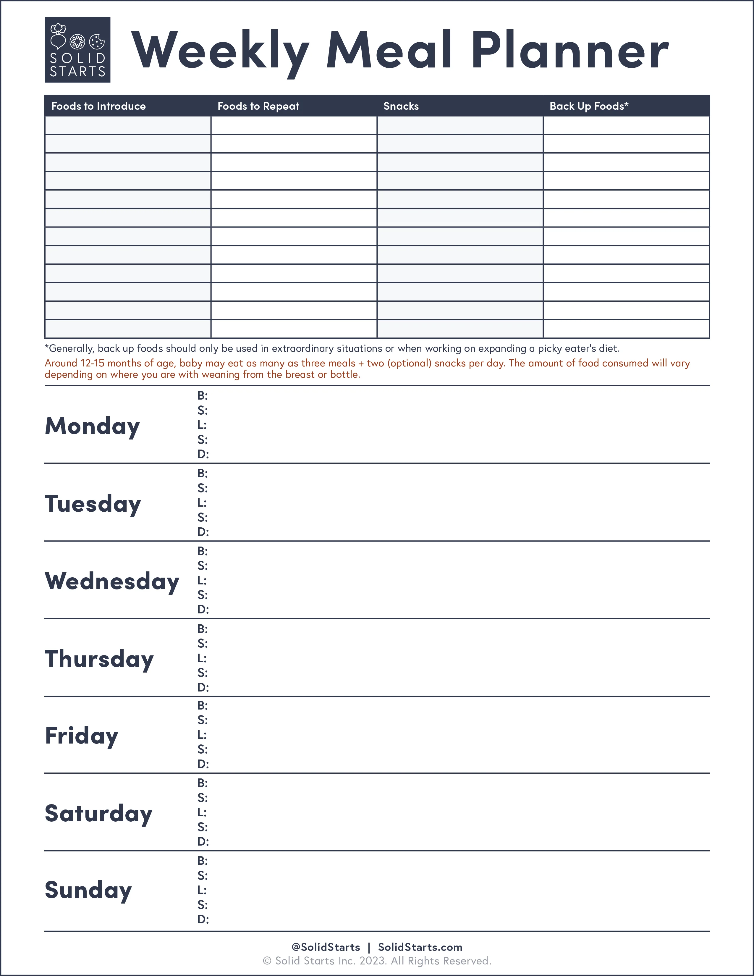a blank template for meal planning