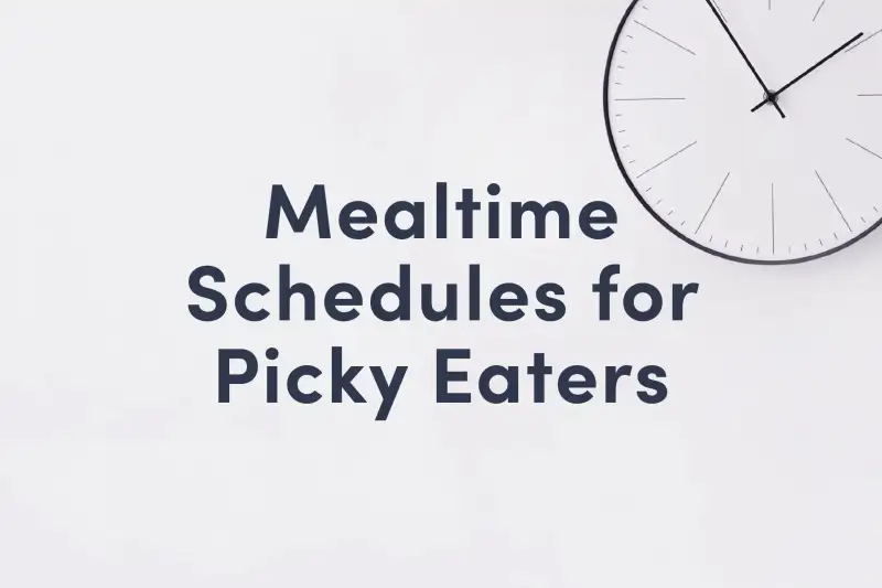 Guide cover with an image of a clock with the words "Mealtime Schedules for Picky Eaters"