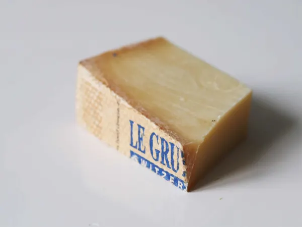 A wedge of gruyere cheese before it has been prepared for a baby starting solid foods