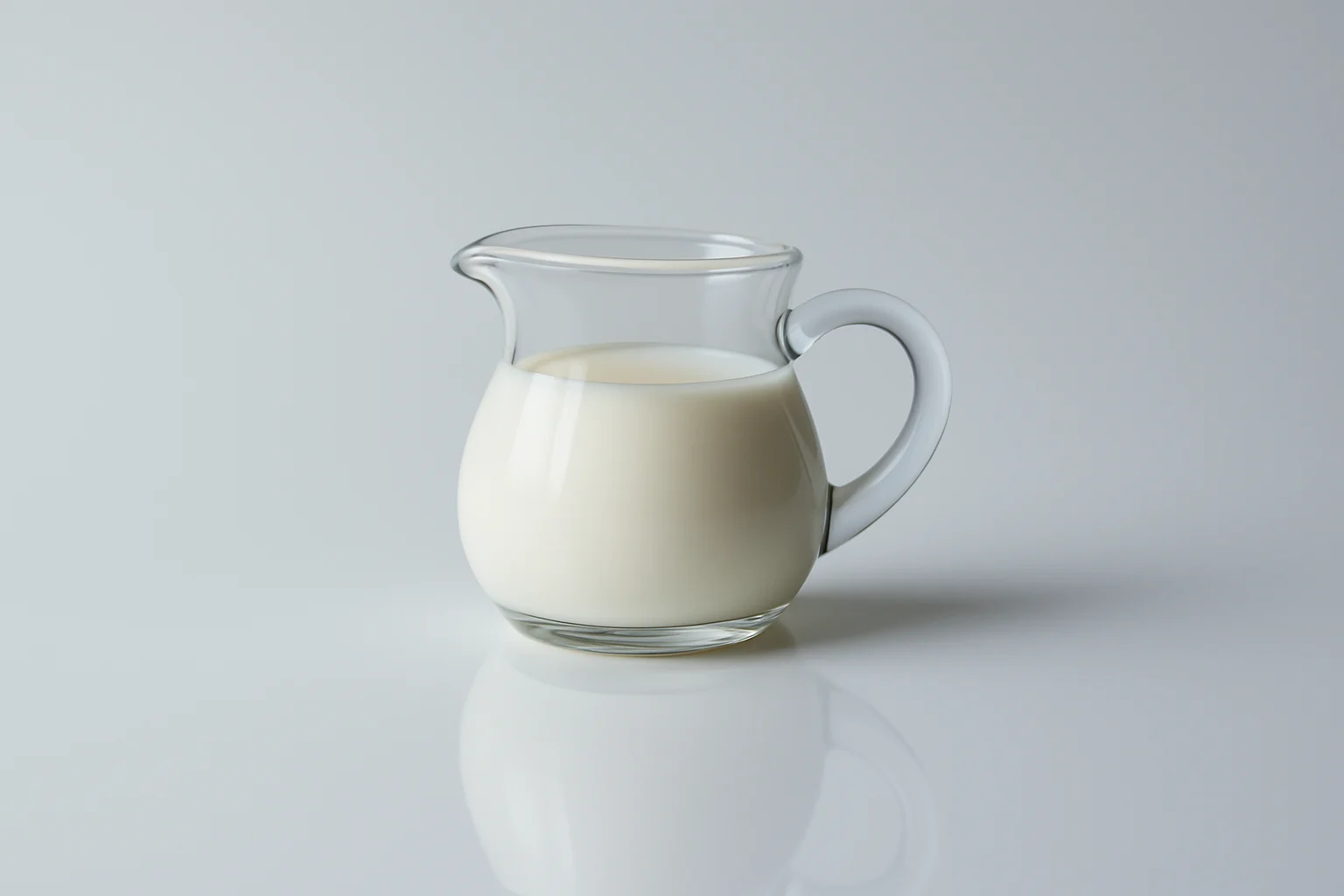 a photograph of a small pitcher of half and half on a white background