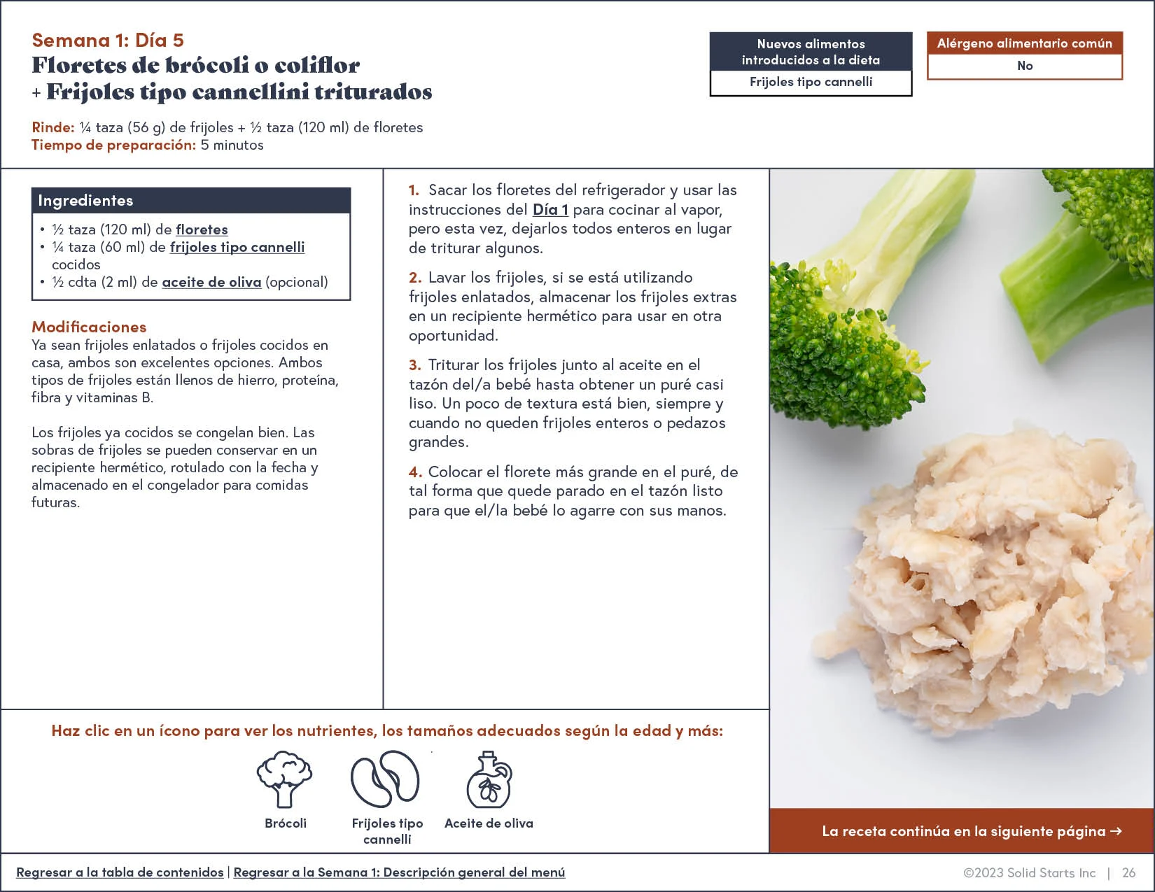 a preview of a table of menus for babies starting solids