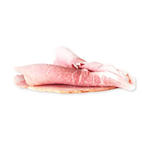 a photograph of a slice of ham on a white background