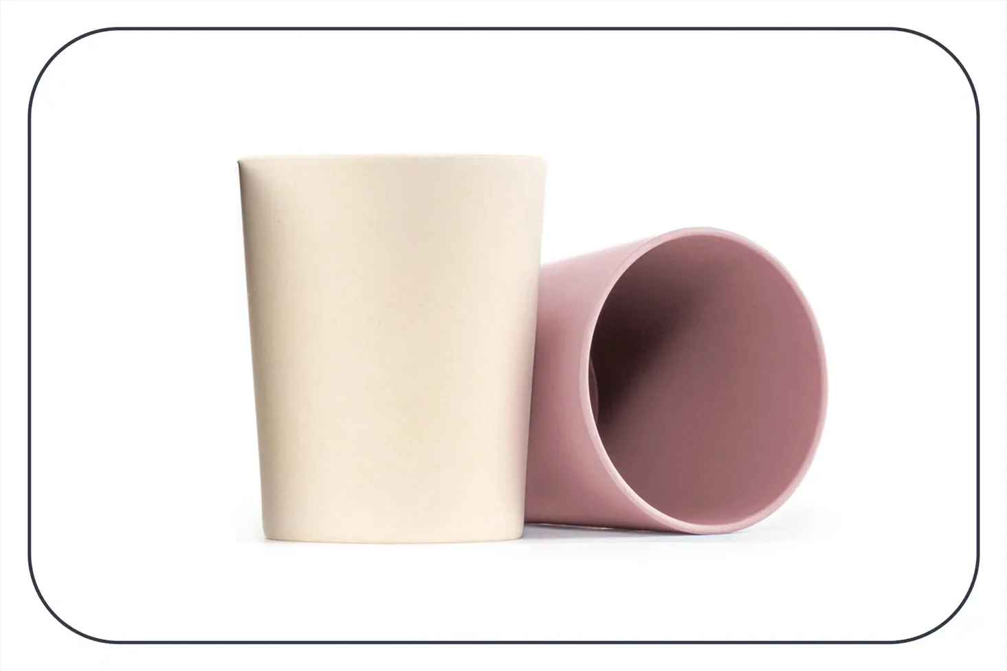 a photograph of two plastic cups, one on its side