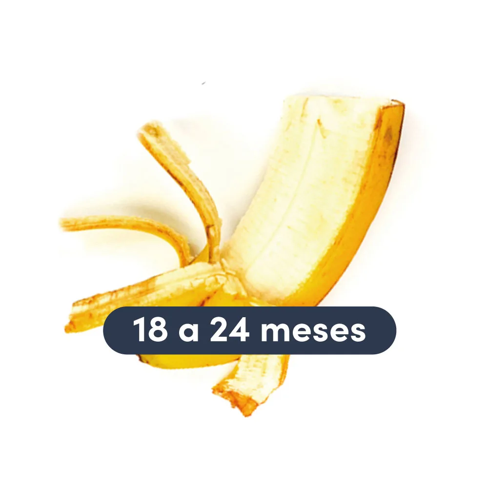 a photograph of a banana partially peeled with text above it that reads 18 to 24 months