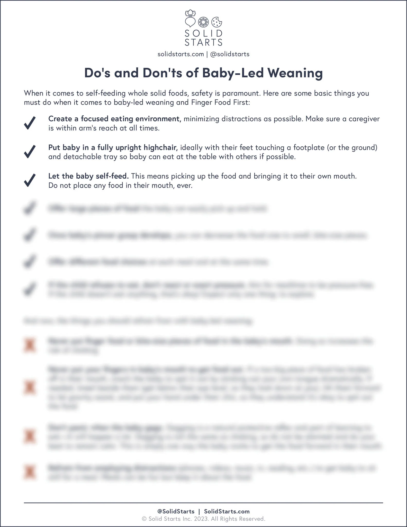a blurred image of dos and don'ts for baby led weaning