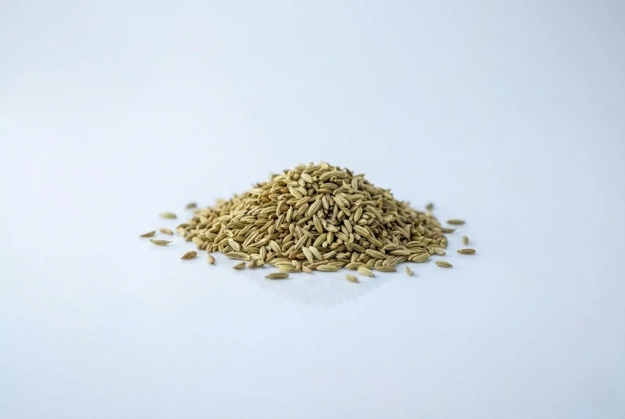 a photograph of a small pile of whole fennel seed 