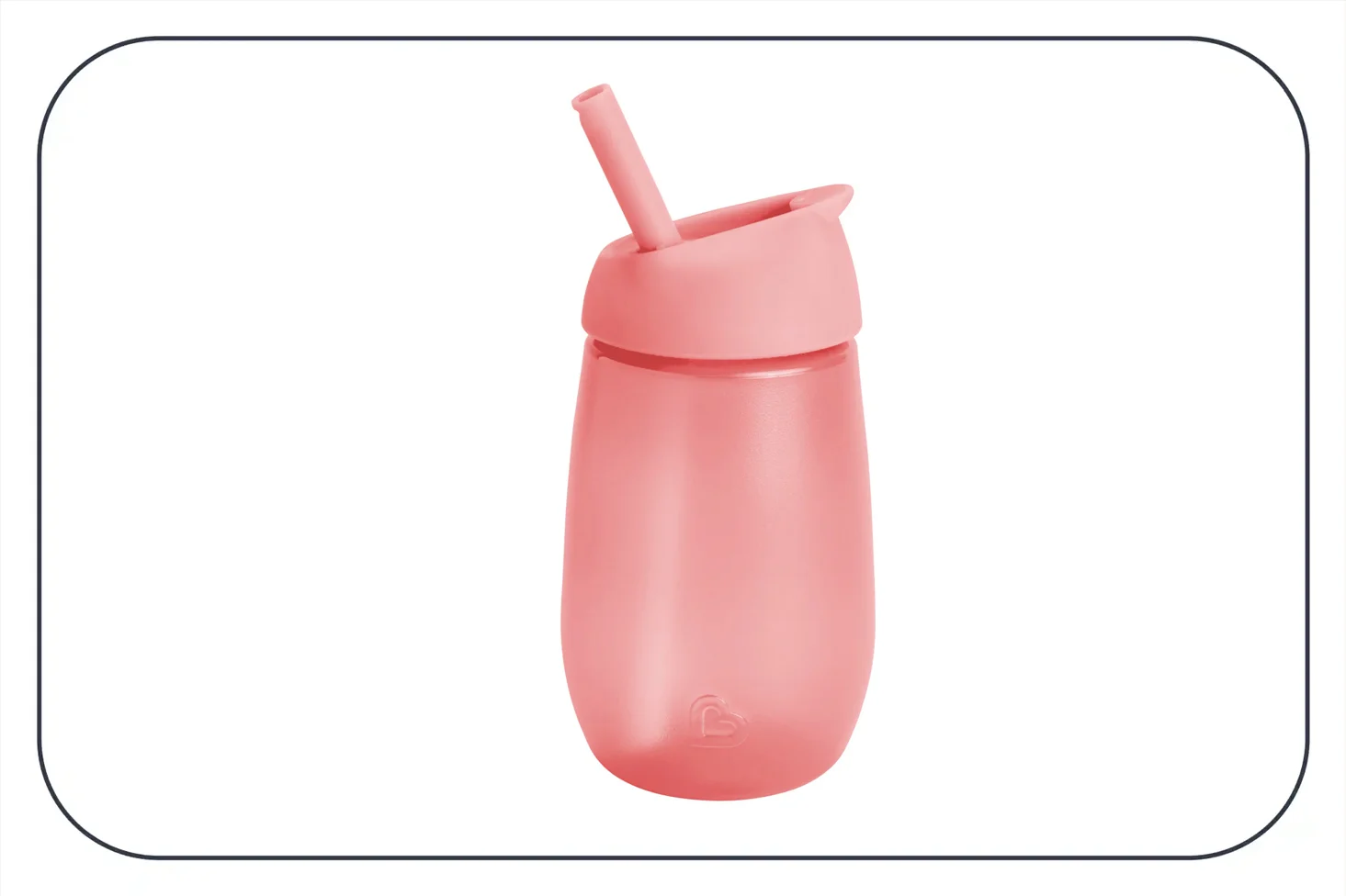 a photograph of a pink plastic cup with a lid and valved straw from Munchkin