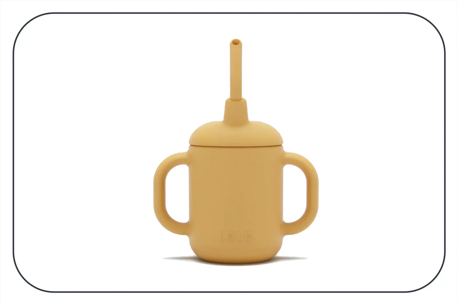 a photograph of a yellow straw cup with handles by Lalo