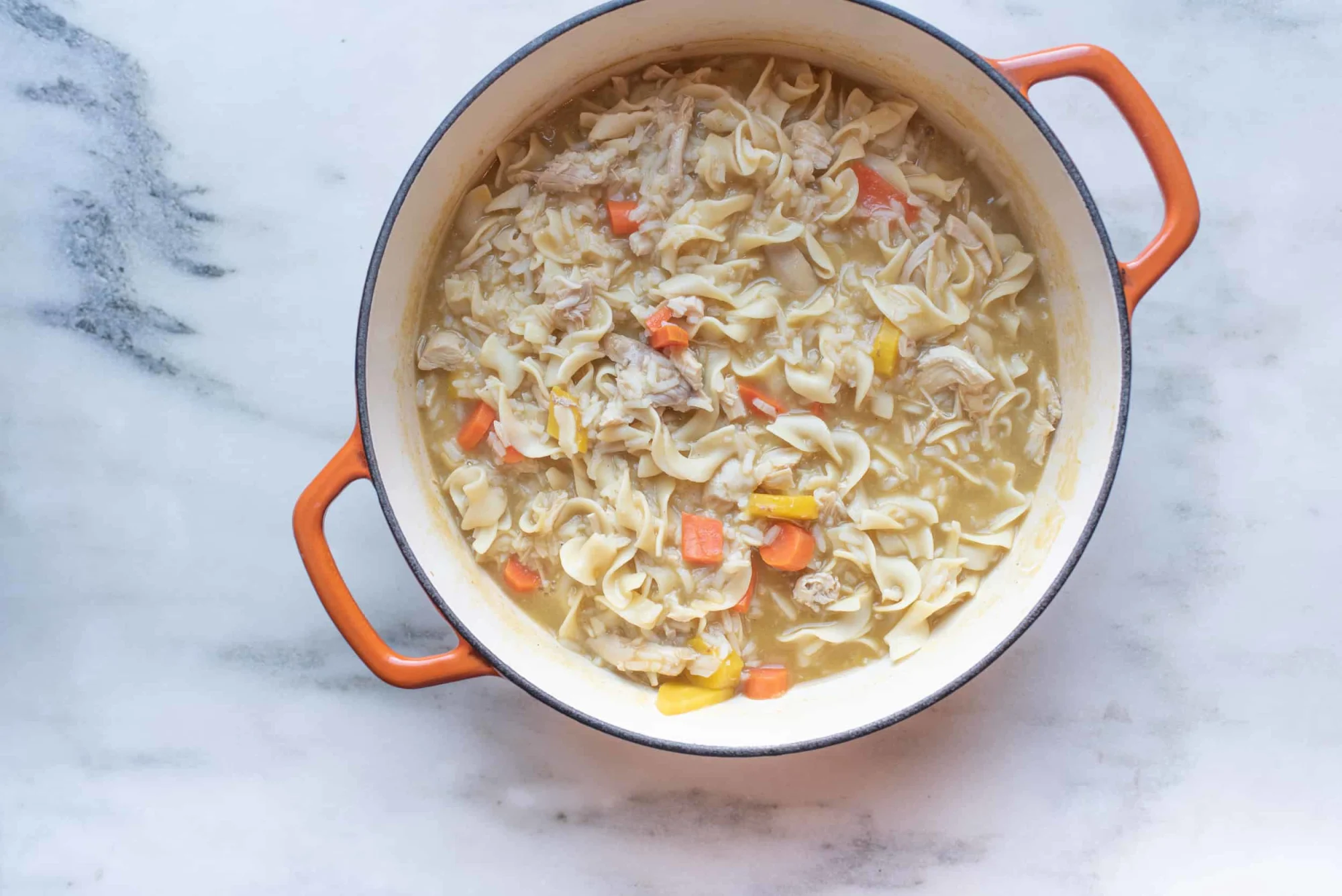 a pot of turkey stew on a marble background for babies starting solids