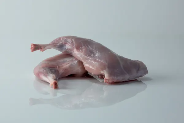 two raw rabbit legs on a white background