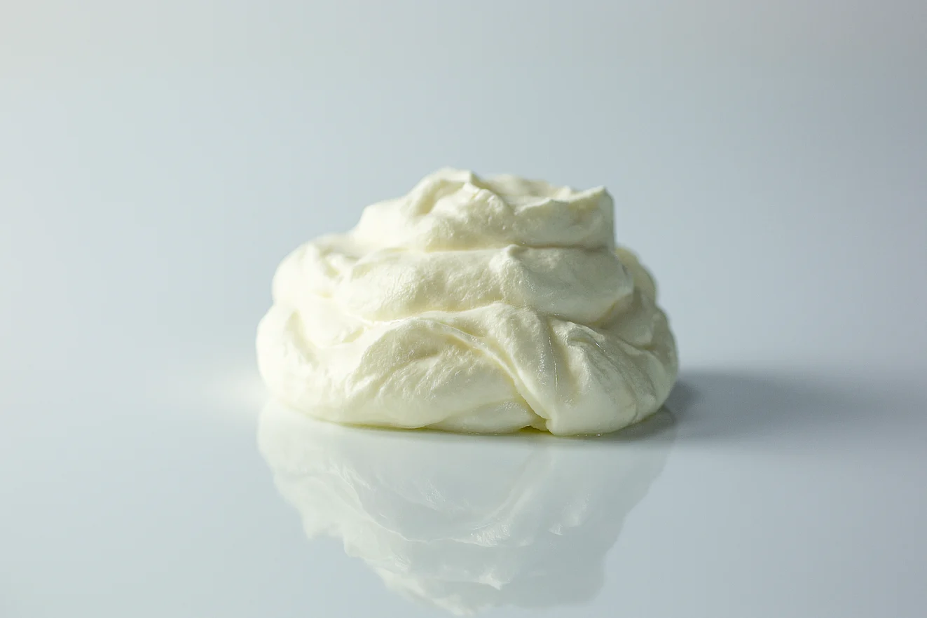 a photograph of a pile of creme fraiche on a white background