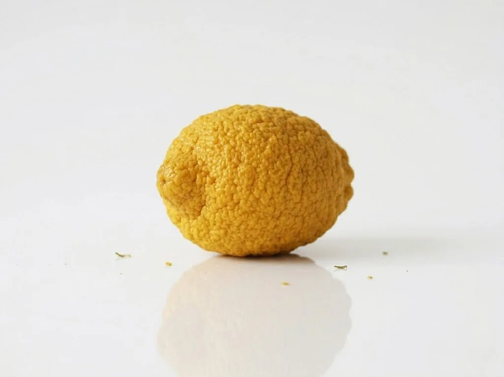 a photograph of a whole citron on a white background