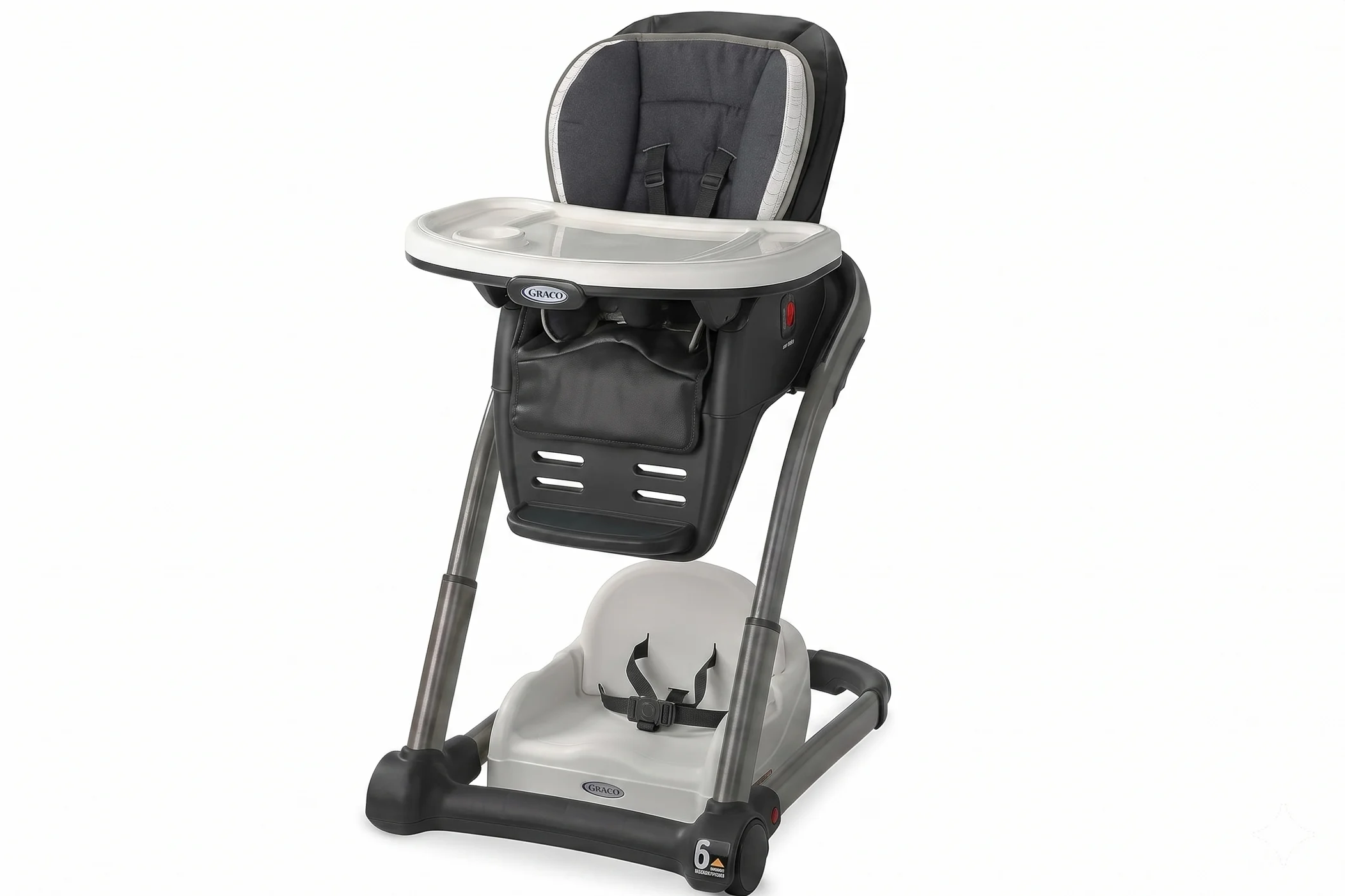a photograph of a high chair surrounded by a thin black borderline