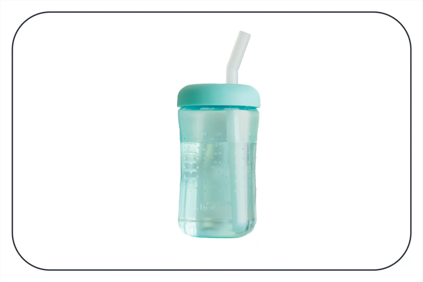 a photograph of a blue plastic cup with a lid and straw by The First Years