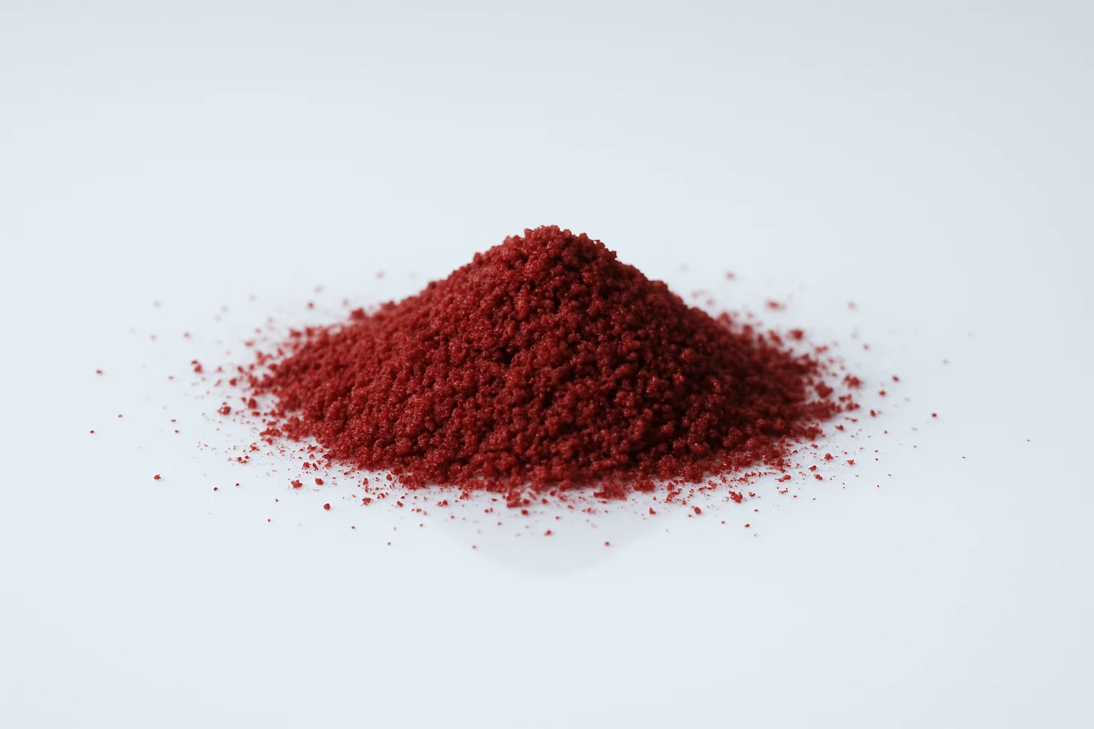 a photograph of a small pile of powdered sumac on a white background