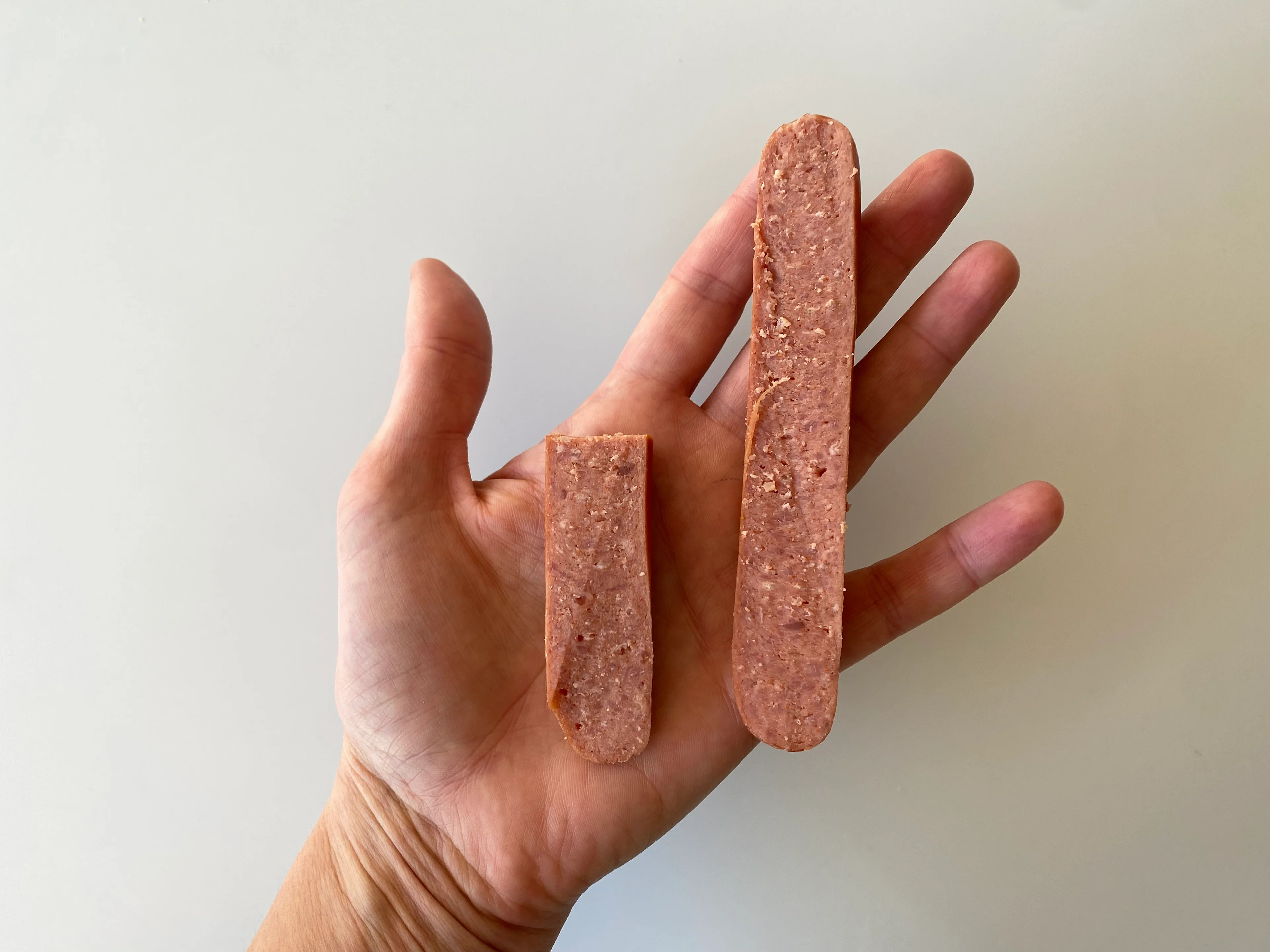 Hot dog halved lengthwise