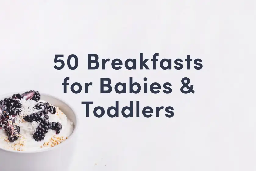 A Solid Starts guide cover that reads "50 Breakfasts for Babies & Toddlers" and shows a bowl of yogurt with blackberries