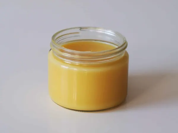 a glass jar of ghee before being used for babies starting solids