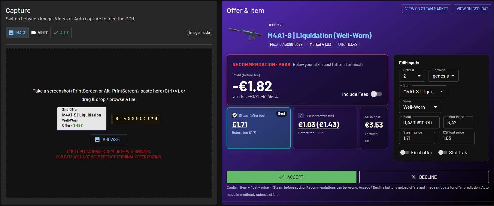 Example showing if an offer is worth it on Terminal Buddy
