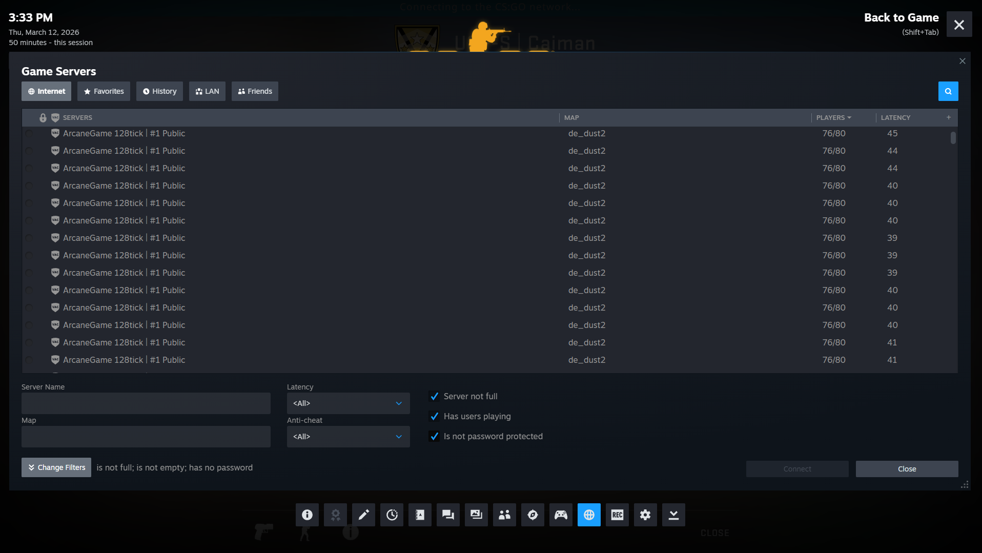 CS:GO In-game server browser