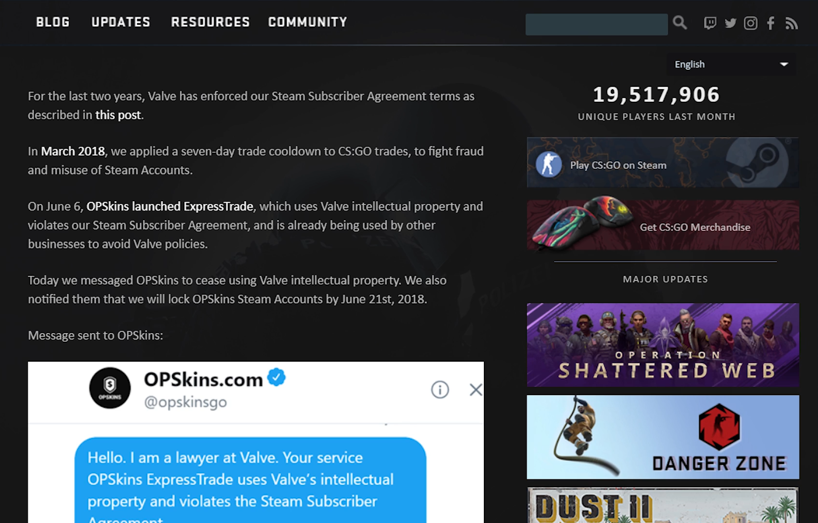 Valve's official statement about OPSkins