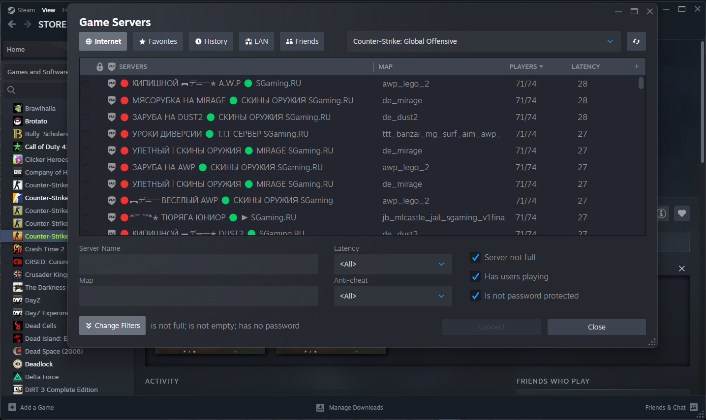 Steam client server browser