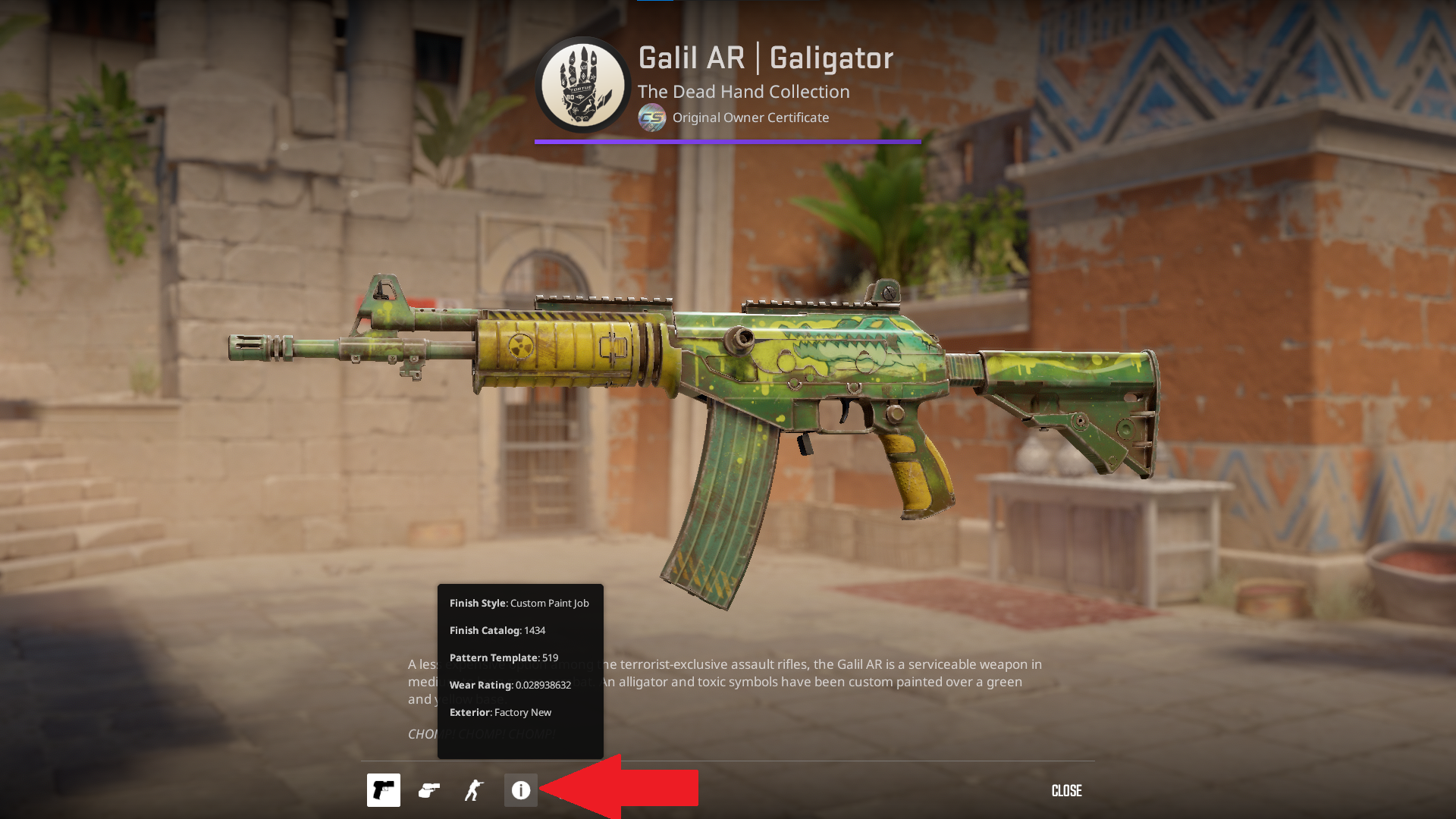 Exterior and Float Wear is available when hovered on the far right icon when inspecting a skin