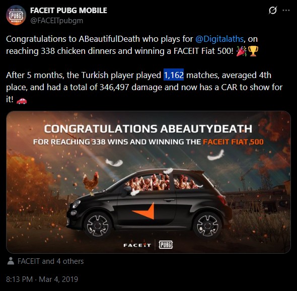 Winner of FACEIT 500 announced via Twitter post