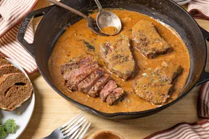 Cast Iron Steak with Bourbon Sauce