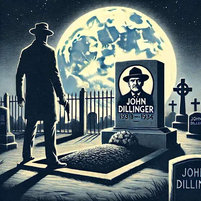 A moonlit cemetery. John Dillinger’s grave