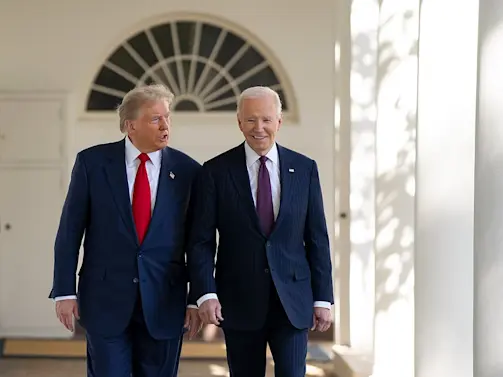 President Joe Biden walks to the Oval Office with President-elect Donald Trump, Wednesday, November 13, 2024
